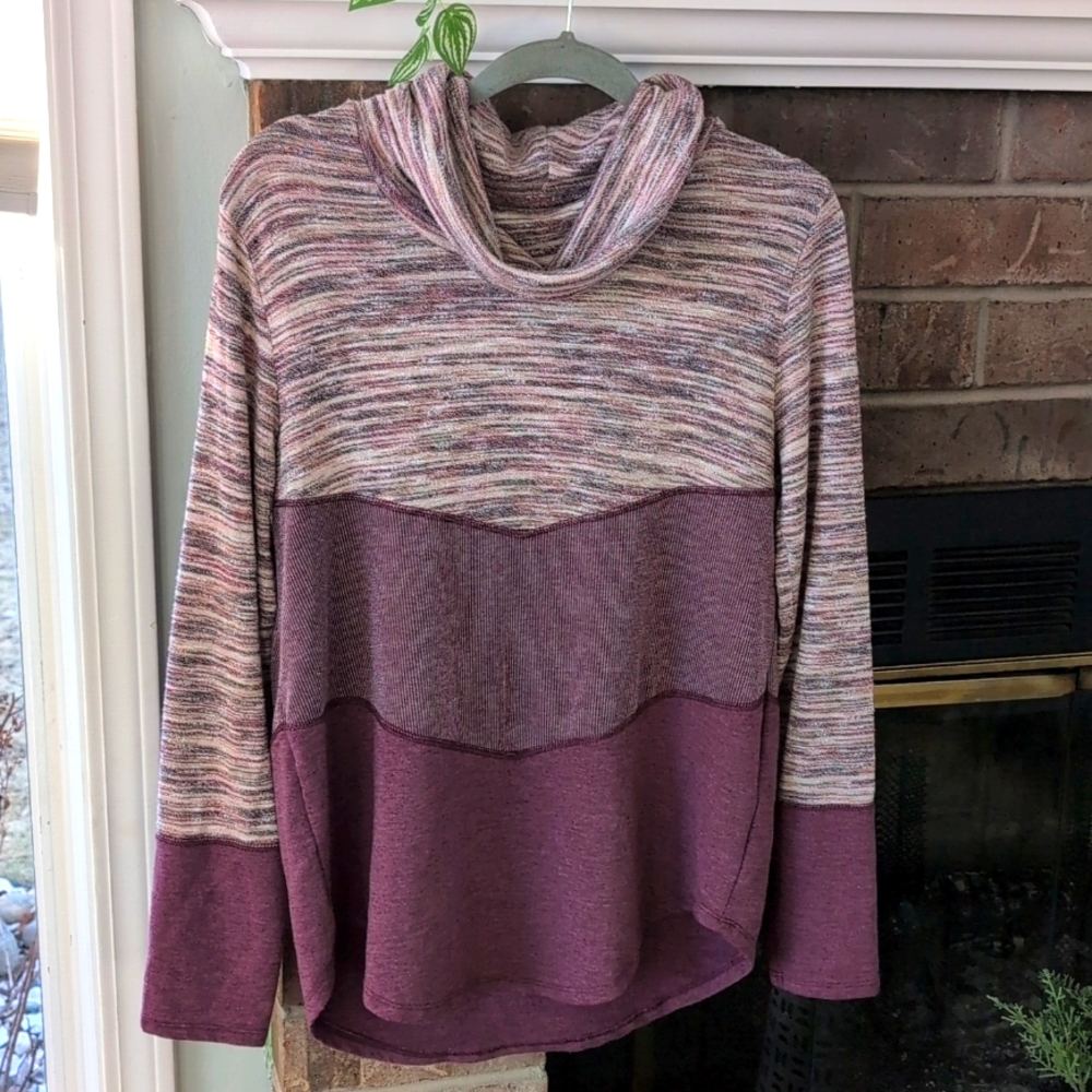 Women's Small Maurices Tunic Length Cowl Neck Color Block Sweater